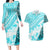 Hawaiian Tapa Couples Matching Long Sleeve Bodycon Dress and Hawaiian Shirt Traditional Vintage Pattern Aqua LT05 Aqua - Polynesian Pride