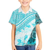 Hawaiian Tapa Family Matching Long Sleeve Bodycon Dress and Hawaiian Shirt Traditional Vintage Pattern Aqua LT05 Son's Shirt Aqua - Polynesian Pride