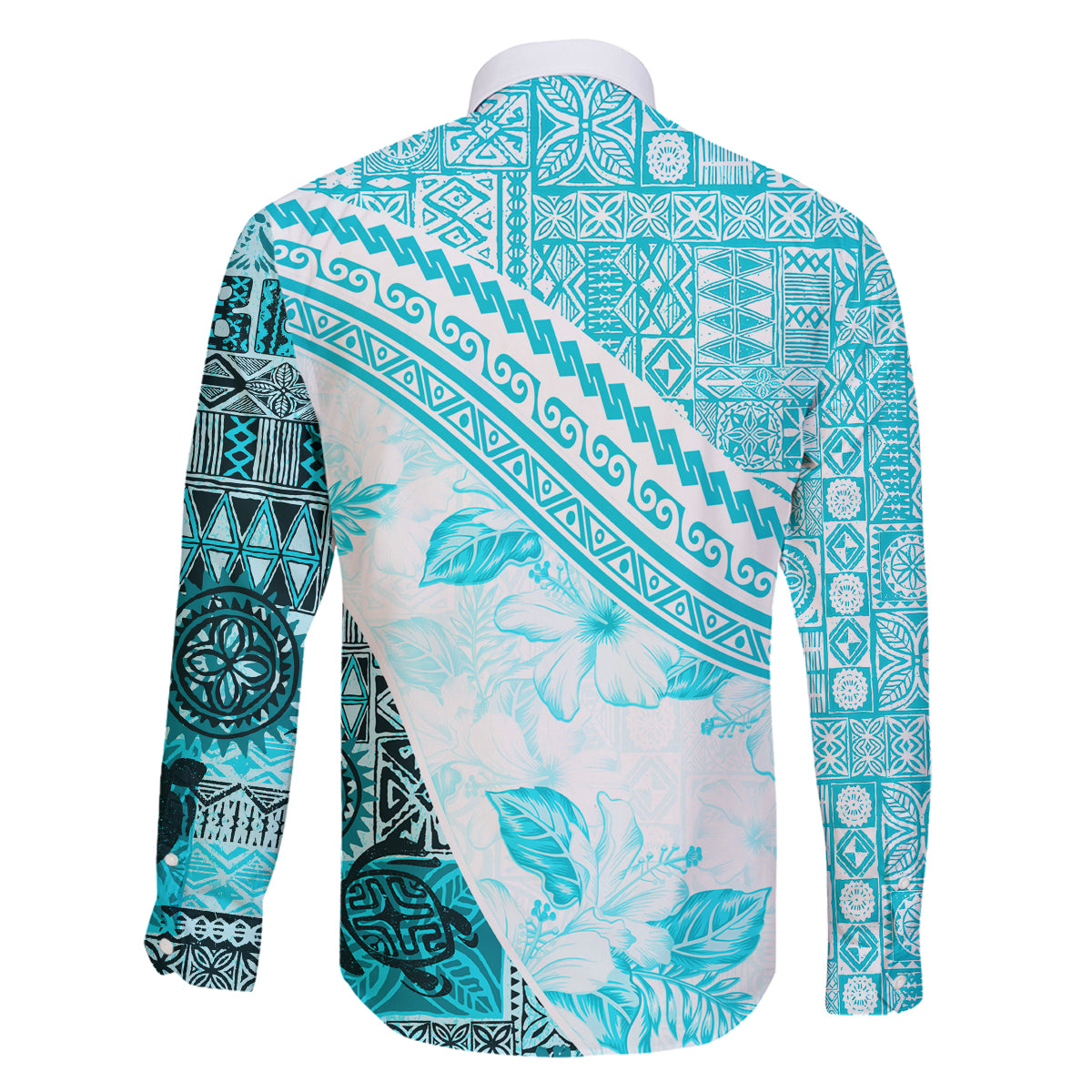 Hawaiian Tapa Family Matching Off Shoulder Long Sleeve Dress and Hawaiian Shirt Traditional Vintage Pattern Aqua LT05 - Polynesian Pride