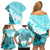 Hawaiian Tapa Family Matching Off Shoulder Short Dress and Hawaiian Shirt Traditional Vintage Pattern Aqua LT05 - Polynesian Pride