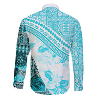 Hawaiian Tapa Family Matching Puletasi Dress and Hawaiian Shirt Traditional Vintage Pattern Aqua LT05 - Polynesian Pride