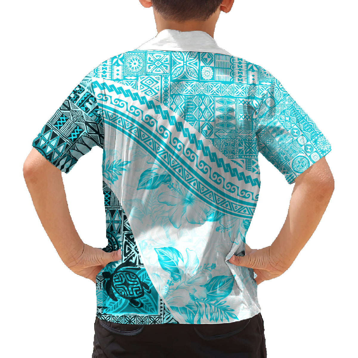 Hawaiian Tapa Family Matching Tank Maxi Dress and Hawaiian Shirt Traditional Vintage Pattern Aqua LT05 - Polynesian Pride