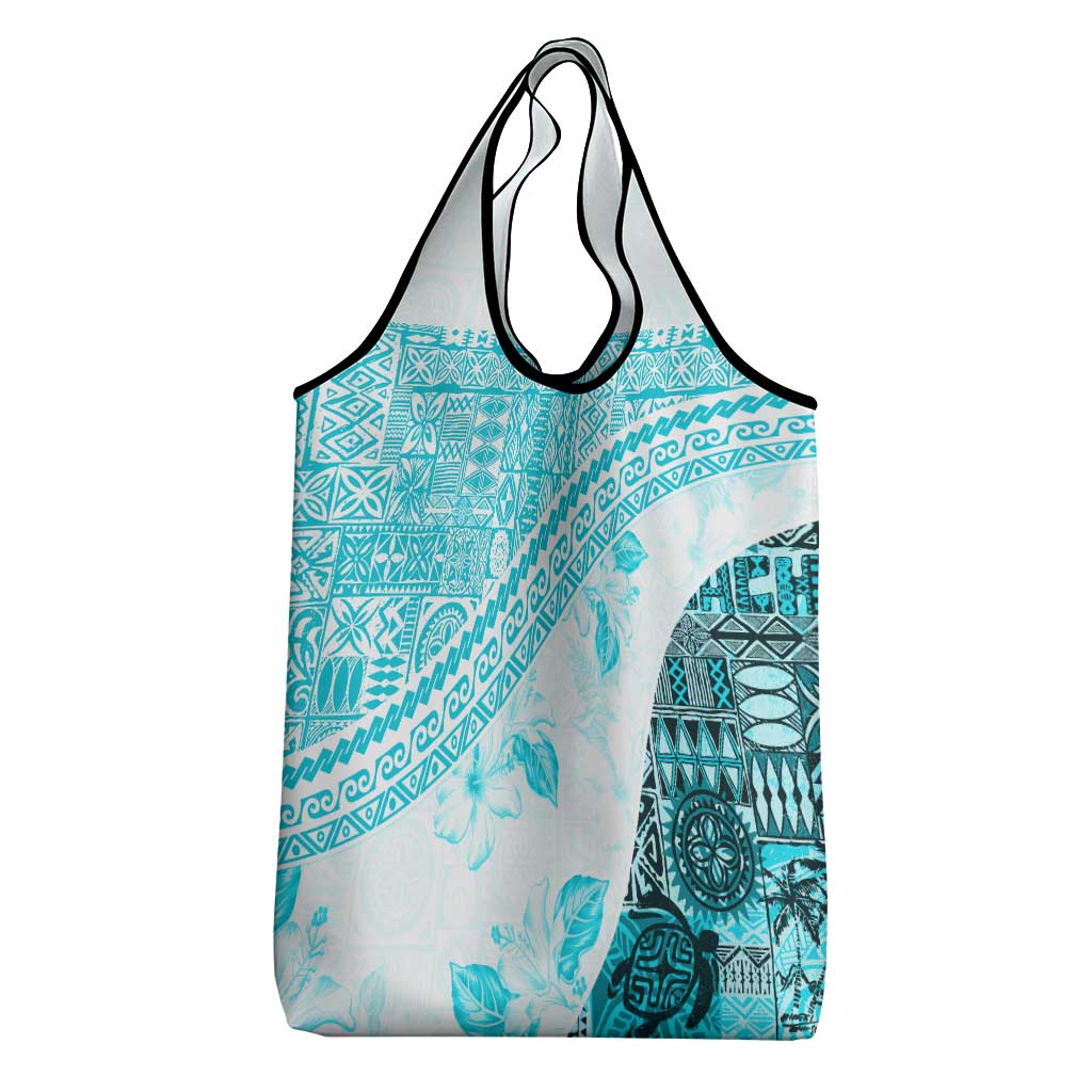 Hawaiian Tapa Grocery Bag Traditional Vintage Pattern Aqua