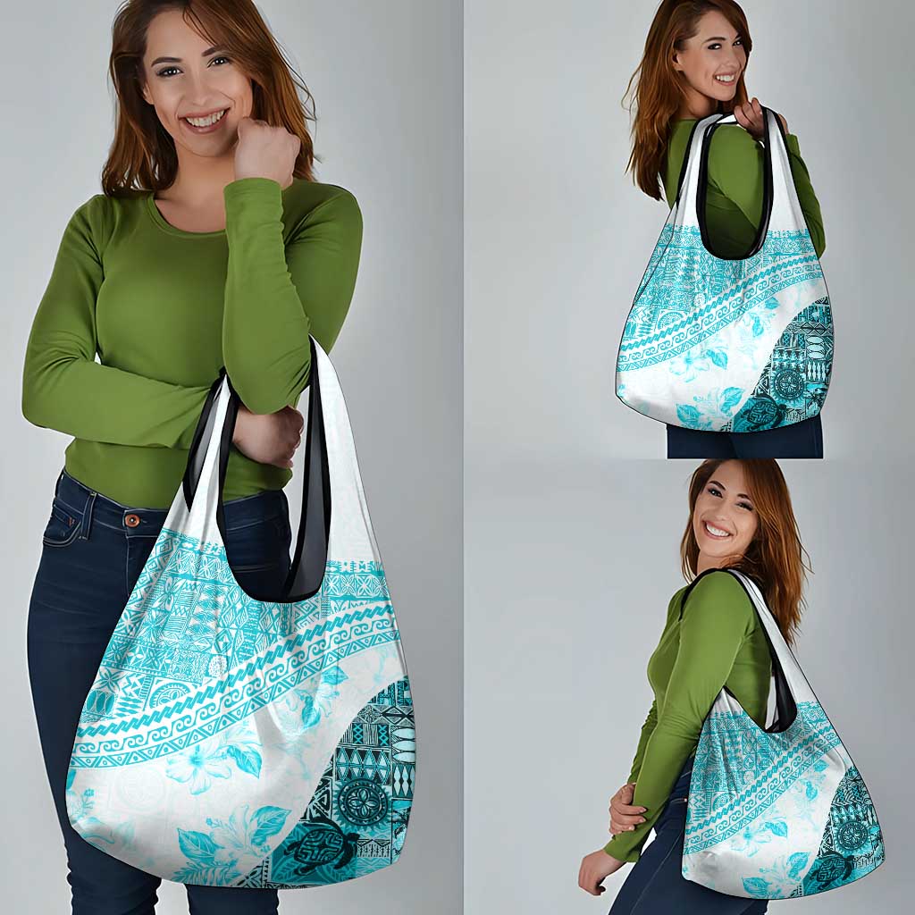Hawaiian Tapa Grocery Bag Traditional Vintage Pattern Aqua