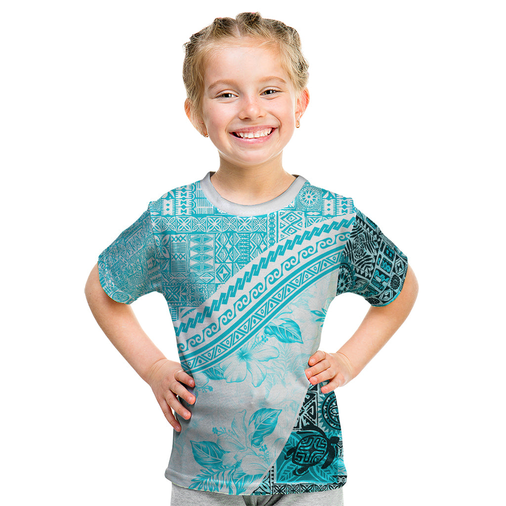 Hawaiian Tapa Kid T Shirt Traditional Vintage Pattern Aqua LT05 Aqua - Polynesian Pride