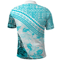 Hawaiian Tapa Polo Shirt Traditional Vintage Pattern Aqua LT05 - Polynesian Pride