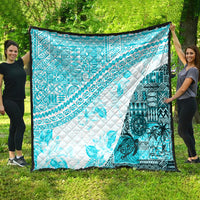 Hawaiian Tapa Quilt Traditional Vintage Pattern Aqua LT05 - Polynesian Pride