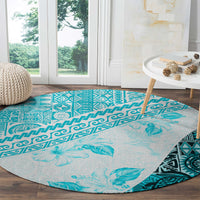 Hawaiian Tapa Round Carpet Traditional Vintage Pattern Aqua LT05 - Polynesian Pride
