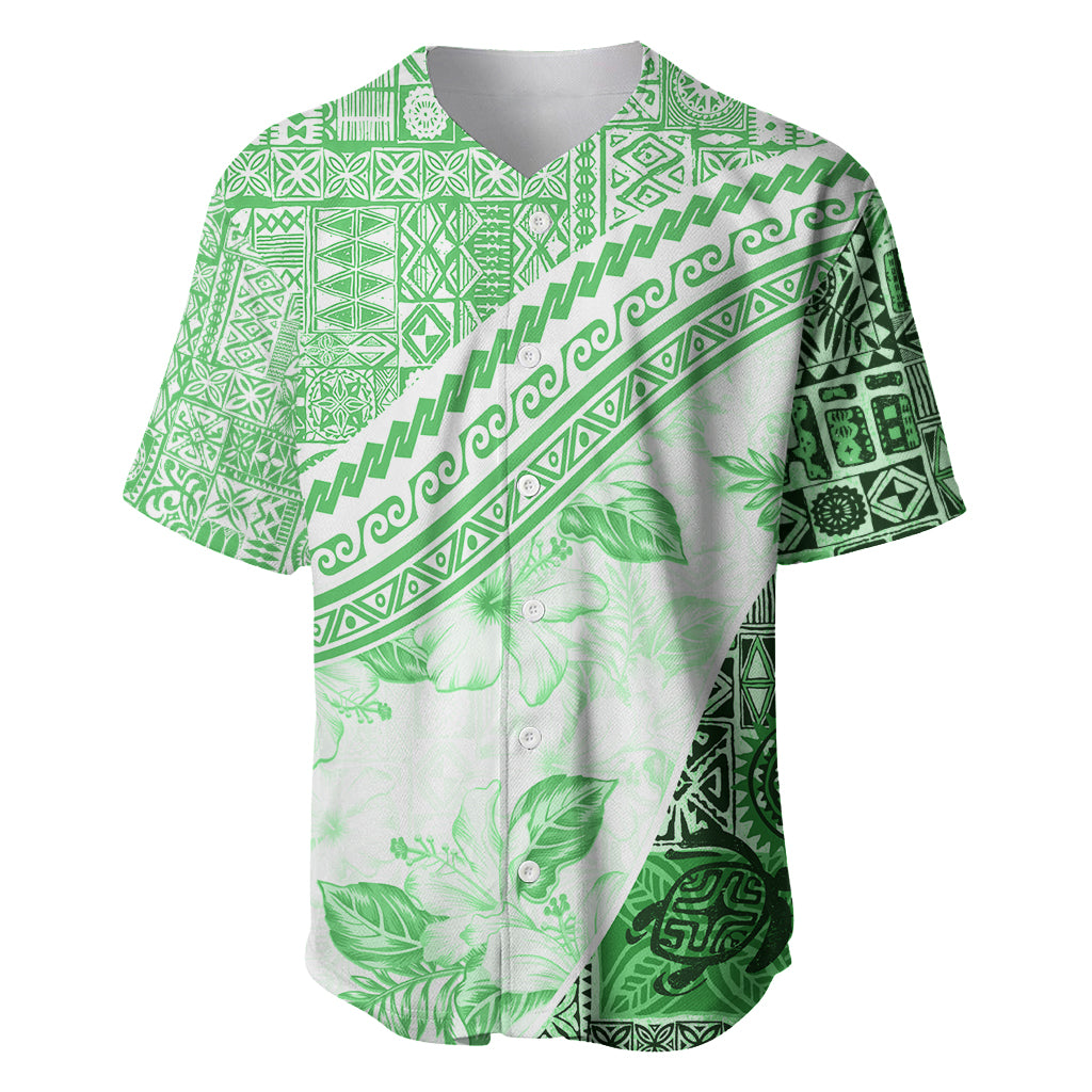 Hawaiian Tapa Baseball Jersey Traditional Vintage Pattern Green LT05 Green - Polynesian Pride