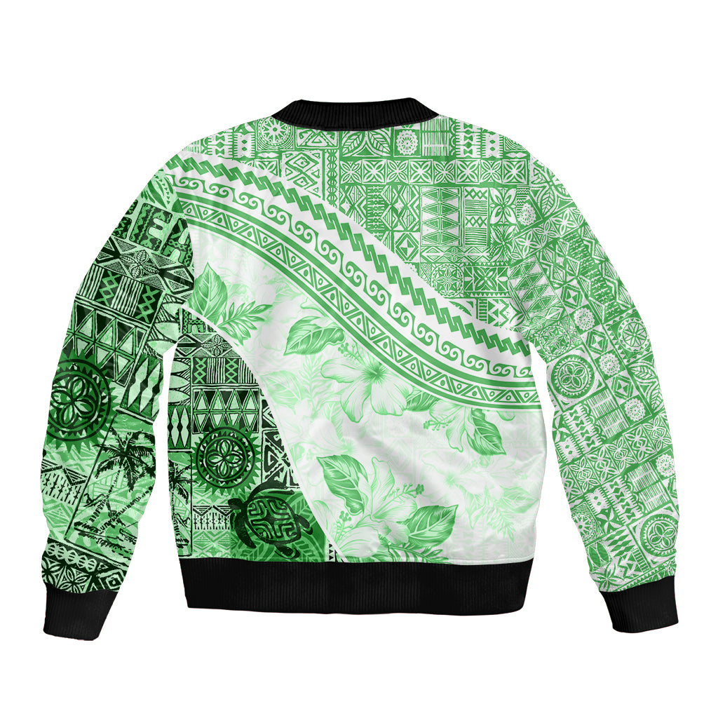 Hawaiian Tapa Bomber Jacket Traditional Vintage Pattern Green LT05 - Polynesian Pride