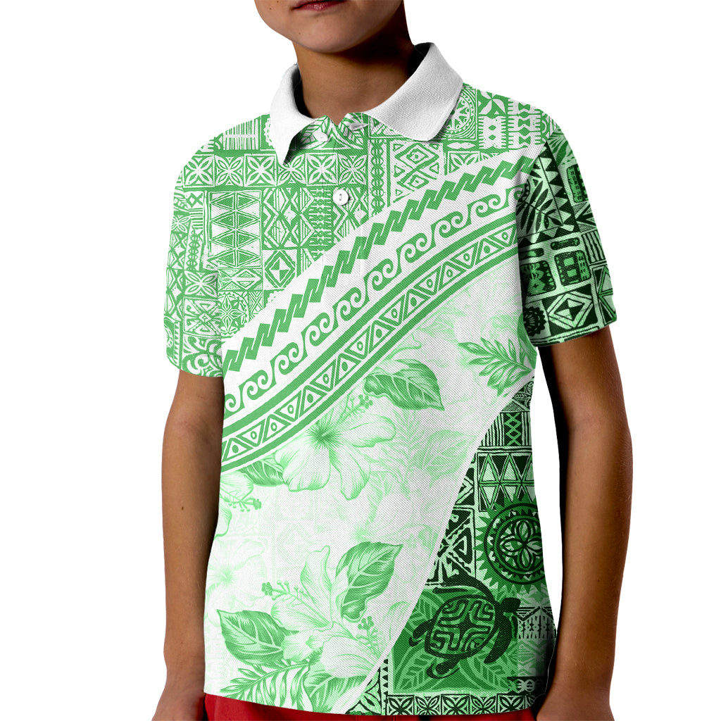 Hawaiian Tapa Kid Polo Shirt Traditional Vintage Pattern Green LT05 Kid Green - Polynesian Pride
