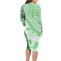 Hawaiian Tapa Long Sleeve Bodycon Dress Traditional Vintage Pattern Green LT05 - Polynesian Pride