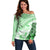 Hawaiian Tapa Off Shoulder Sweater Traditional Vintage Pattern Green LT05 Women Green - Polynesian Pride