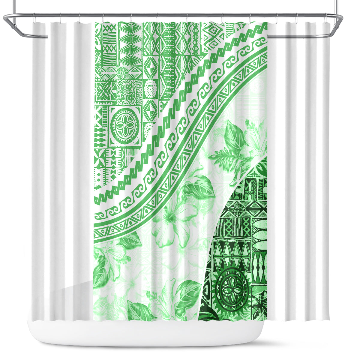 Hawaiian Tapa Shower Curtain Traditional Vintage Pattern Green LT05 Green - Polynesian Pride