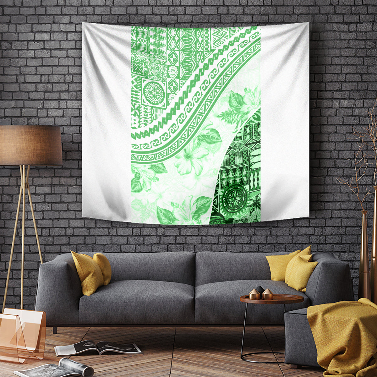 Hawaiian Tapa Tapestry Traditional Vintage Pattern Green LT05 Green - Polynesian Pride