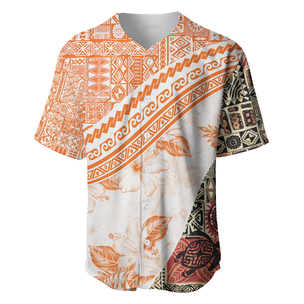 Hawaiian Tapa Baseball Jersey Traditional Vintage Pattern Orange LT05 Orange - Polynesian Pride