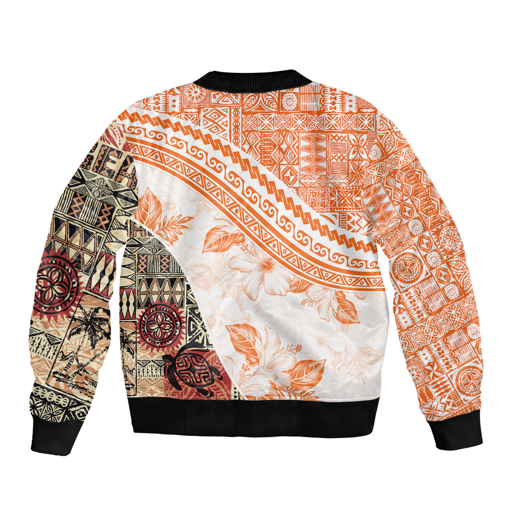 Hawaiian Tapa Bomber Jacket Traditional Vintage Pattern Orange LT05 - Polynesian Pride