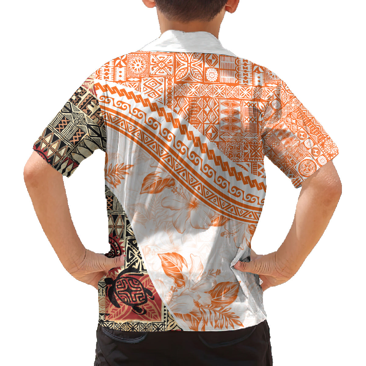 Hawaiian Tapa Family Matching Tank Maxi Dress and Hawaiian Shirt Traditional Vintage Pattern Orange LT05 - Polynesian Pride