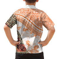 Hawaiian Tapa Family Matching Tank Maxi Dress and Hawaiian Shirt Traditional Vintage Pattern Orange LT05 - Polynesian Pride