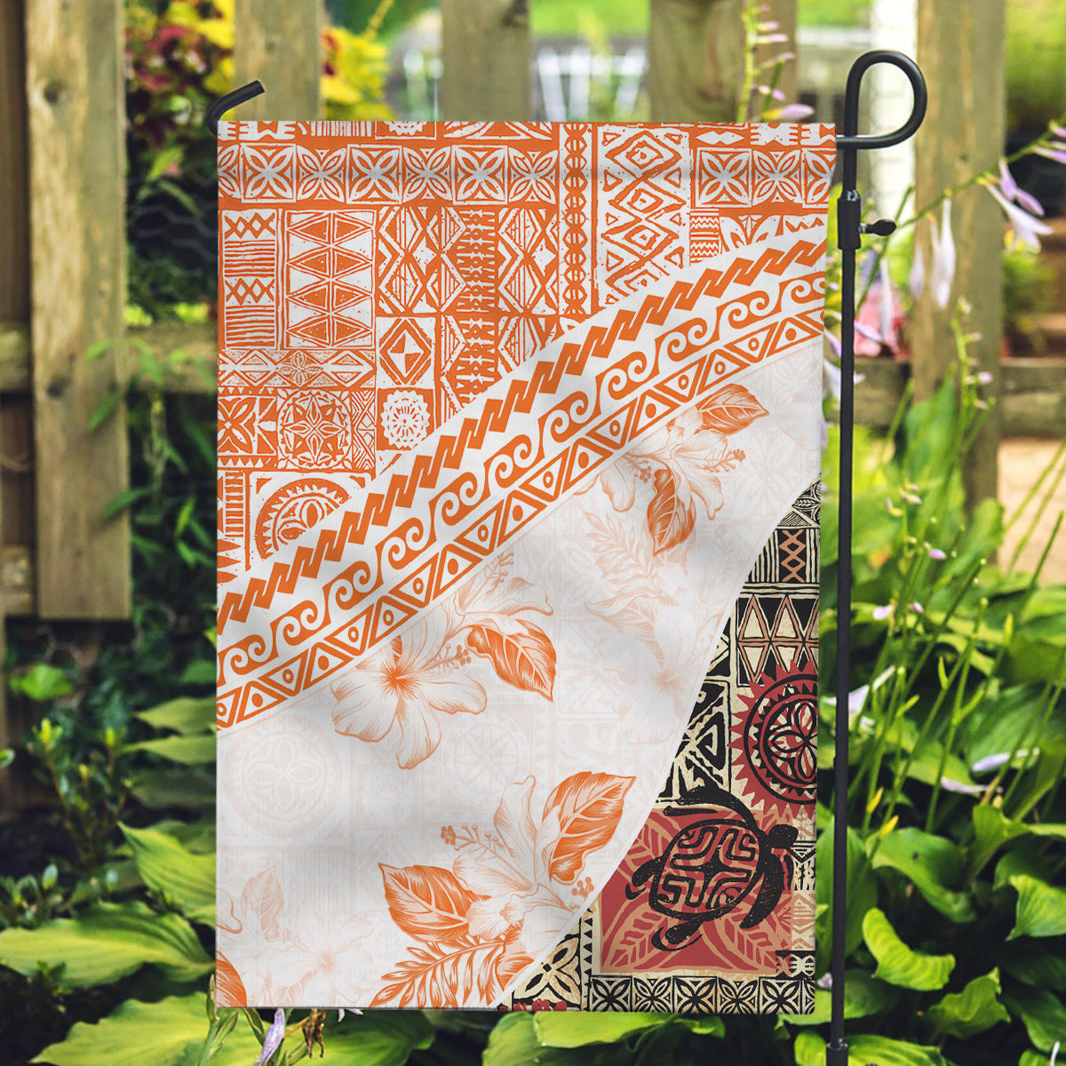 Hawaiian Tapa Garden Flag Traditional Vintage Pattern Orange LT05 Garden Flag Orange - Polynesian Pride