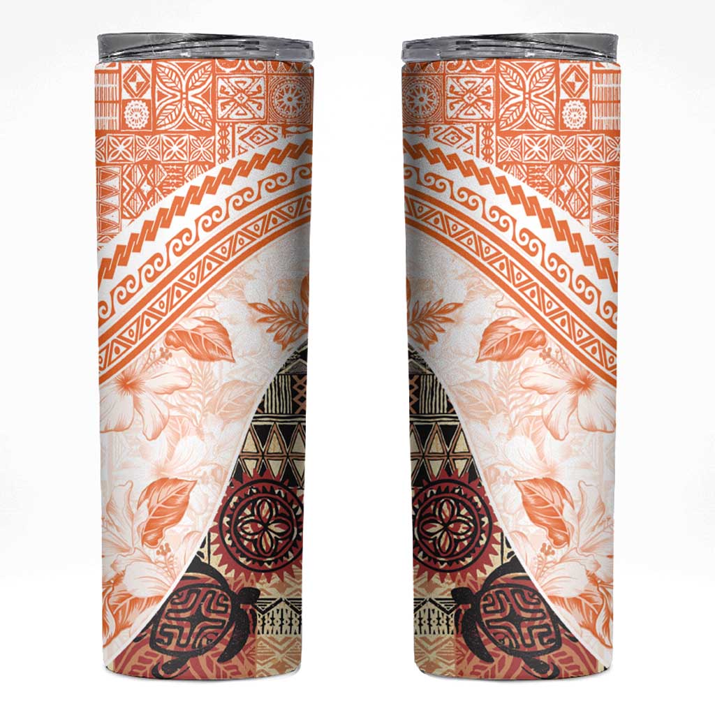 Hawaiian Tapa Skinny Tumbler Traditional Vintage Pattern Orange