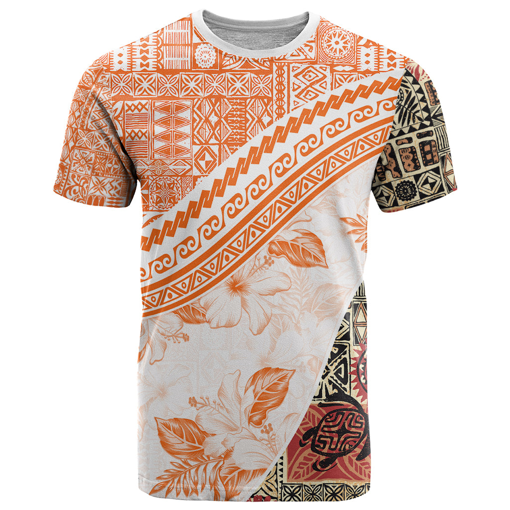 Hawaiian Tapa T Shirt Traditional Vintage Pattern Orange LT05 Orange - Polynesian Pride