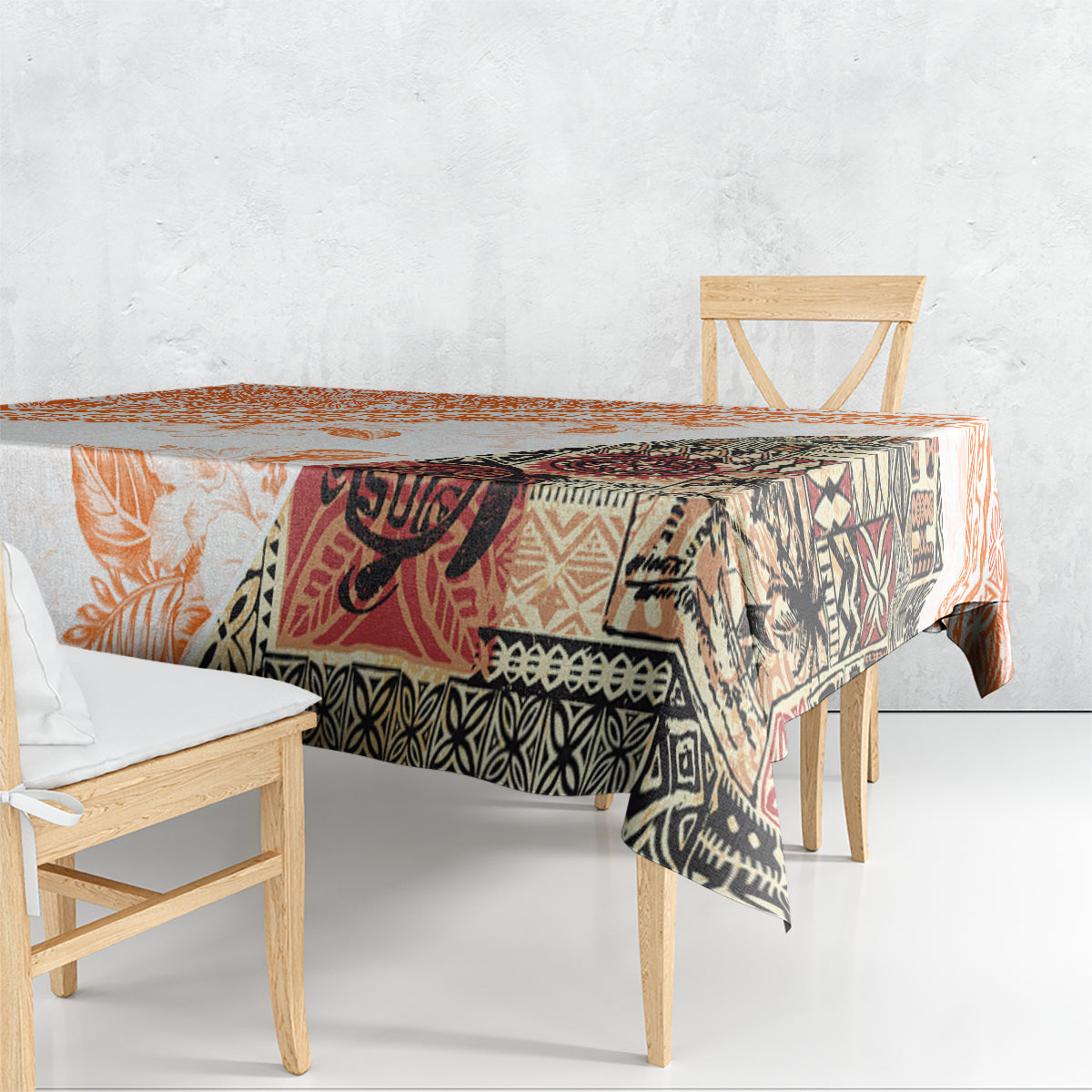 Hawaiian Tapa Tablecloth Traditional Vintage Pattern Orange LT05 - Polynesian Pride