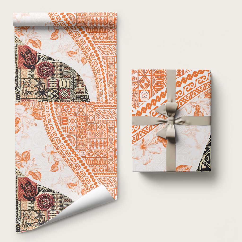 Hawaiian Tapa Wrapping Paper Traditional Vintage Pattern Orange LT05 58" × 23" Orange - Polynesian Pride