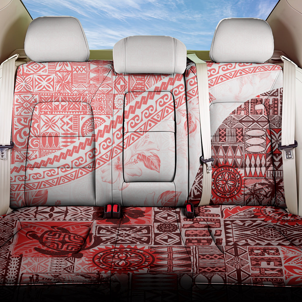 Hawaiian Tapa Back Car Seat Cover Traditional Vintage Pattern Red LT05 One Size Red - Polynesian Pride