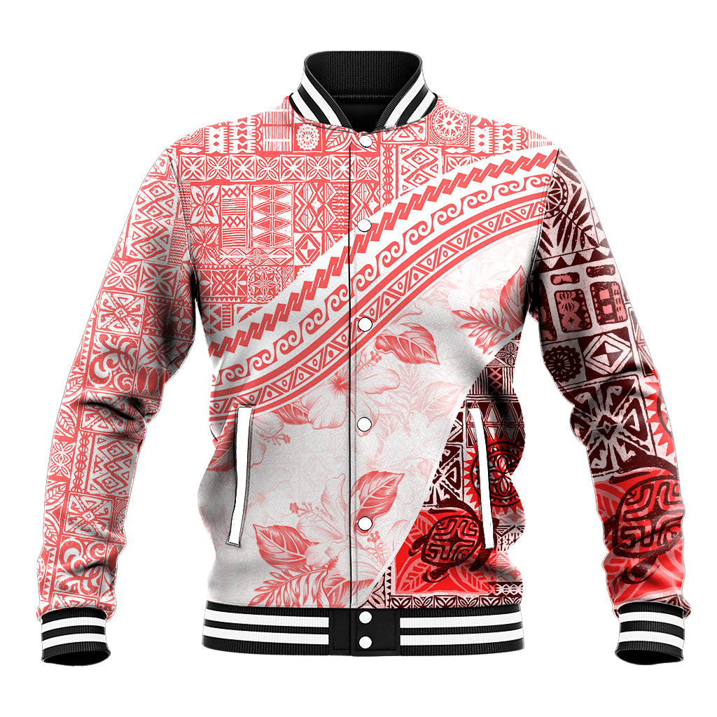 Hawaiian Tapa Baseball Jacket Traditional Vintage Pattern Red LT05 Unisex Red - Polynesian Pride