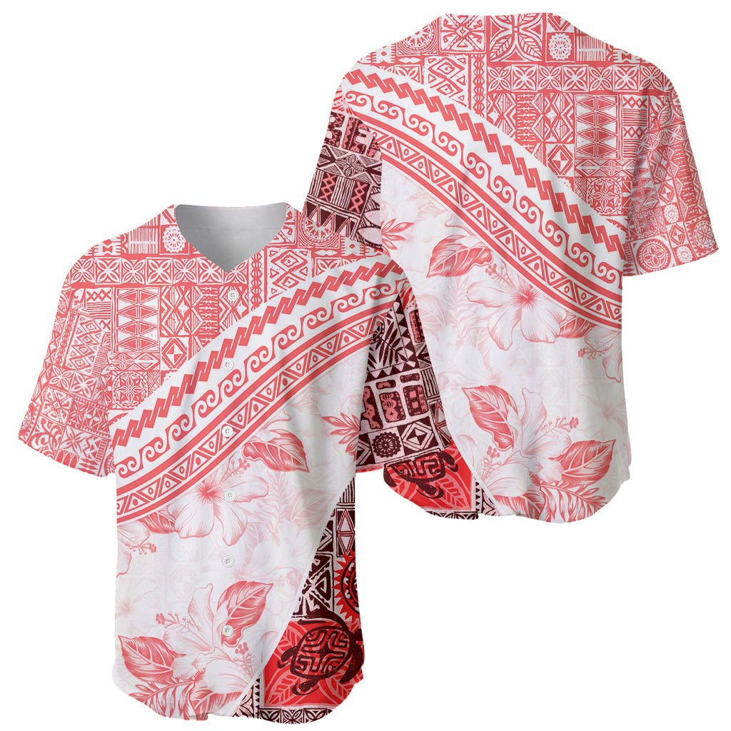 Hawaiian Tapa Baseball Jersey Traditional Vintage Pattern Red LT05 - Polynesian Pride