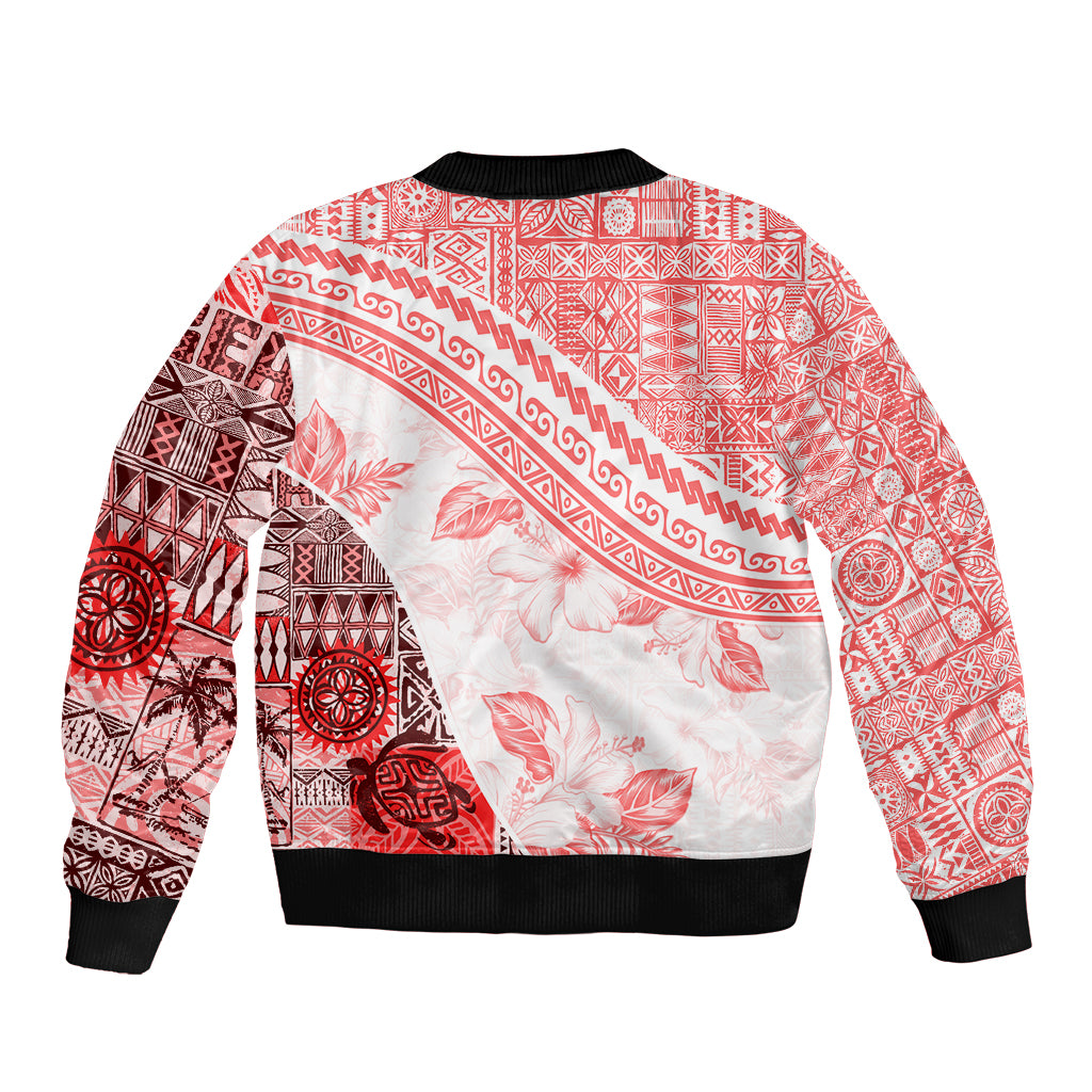 Hawaiian Tapa Bomber Jacket Traditional Vintage Pattern Red LT05 - Polynesian Pride