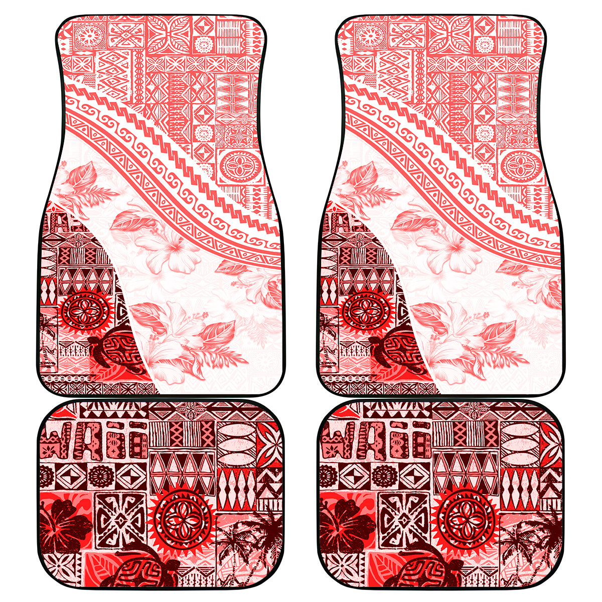 Hawaiian Tapa Car Mats Traditional Vintage Pattern Red LT05 Red - Polynesian Pride