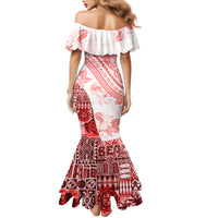 Hawaiian Tapa Family Matching Mermaid Dress and Hawaiian Shirt Traditional Vintage Pattern Red LT05 - Polynesian Pride