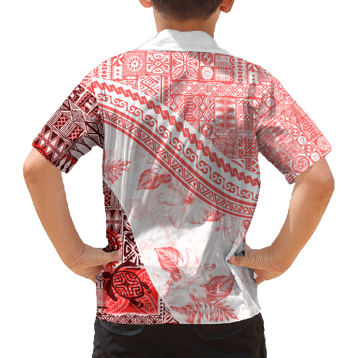 Hawaiian Tapa Family Matching Tank Maxi Dress and Hawaiian Shirt Traditional Vintage Pattern Red LT05 - Polynesian Pride