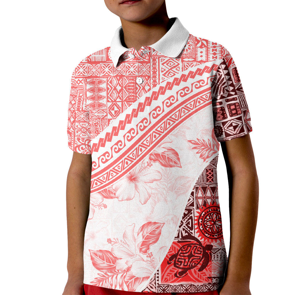 Hawaiian Tapa Kid Polo Shirt Traditional Vintage Pattern Red LT05 Kid Red - Polynesian Pride
