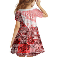 Hawaiian Tapa Kid Short Sleeve Dress Traditional Vintage Pattern Red LT05 - Polynesian Pride