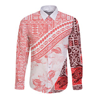 Hawaiian Tapa Long Sleeve Button Shirt Traditional Vintage Pattern Red LT05 Unisex Red - Polynesian Pride