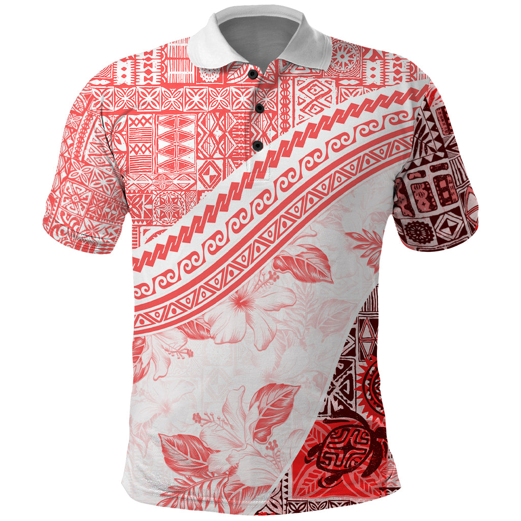 Hawaiian Tapa Polo Shirt Traditional Vintage Pattern Red LT05 Red - Polynesian Pride