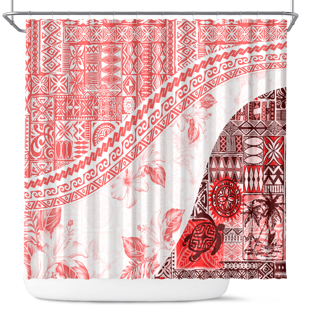 Hawaiian Tapa Shower Curtain Traditional Vintage Pattern Red LT05 Red - Polynesian Pride