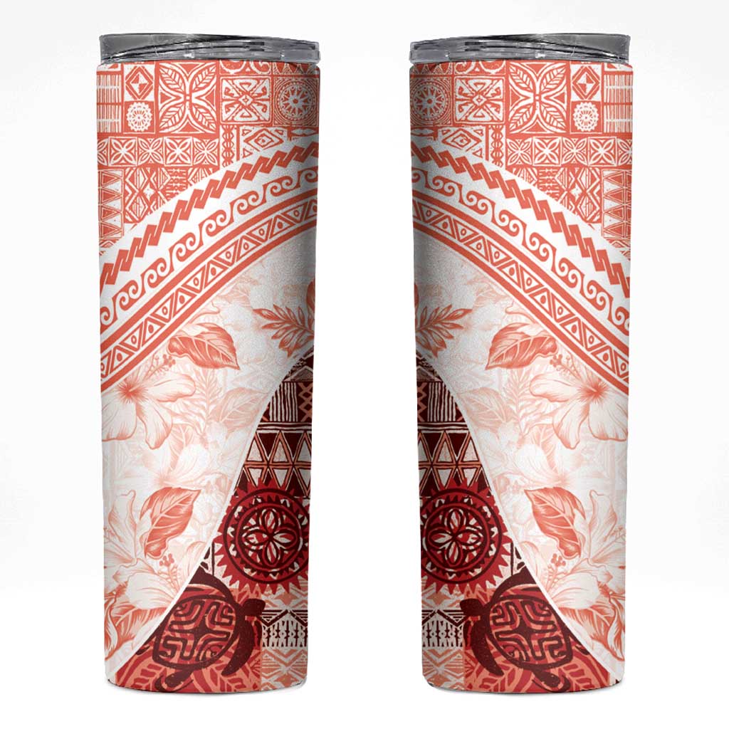 Hawaiian Tapa Skinny Tumbler Traditional Vintage Pattern Red