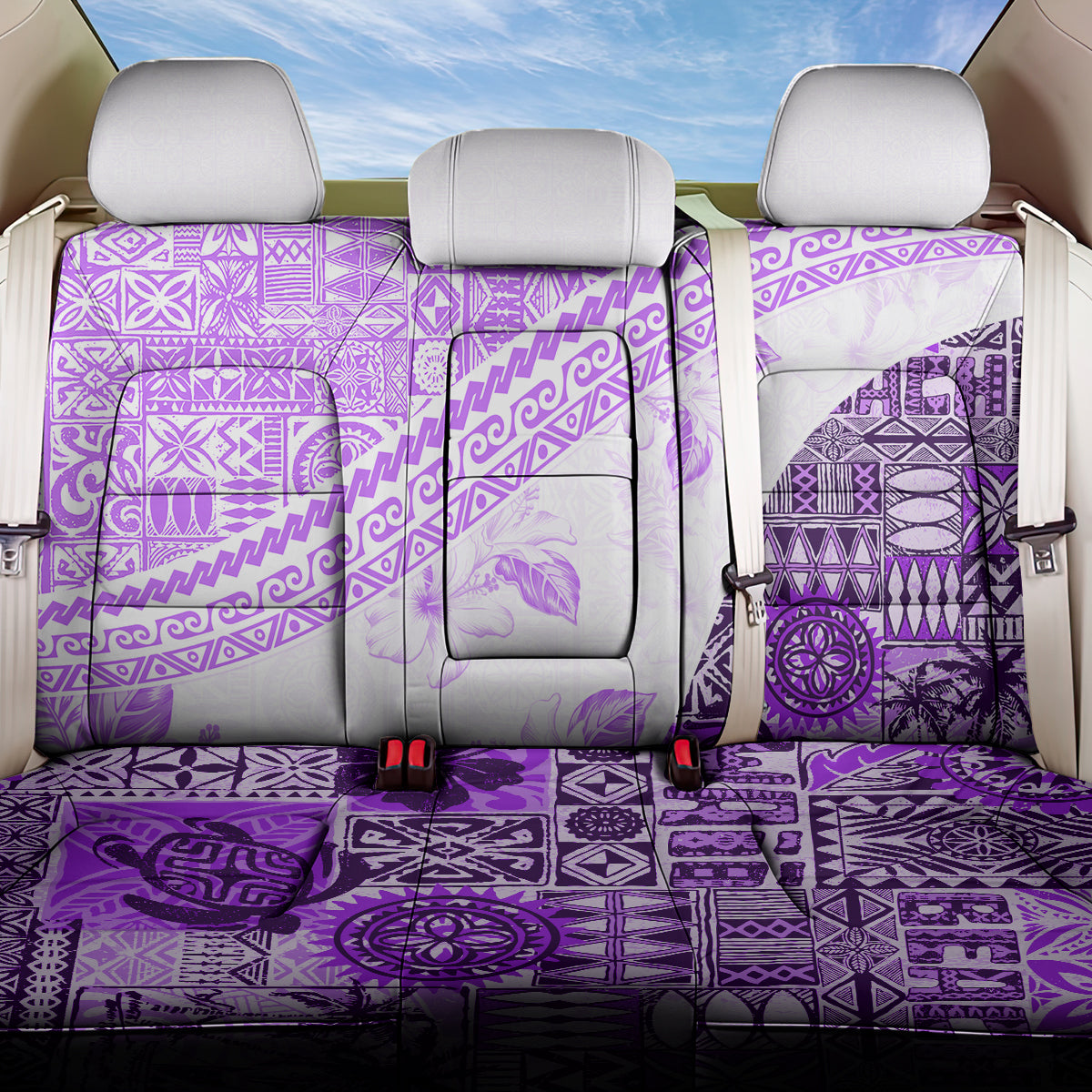 Hawaiian Tapa Back Car Seat Cover Traditional Vintage Pattern Violet LT05 One Size Violet - Polynesian Pride