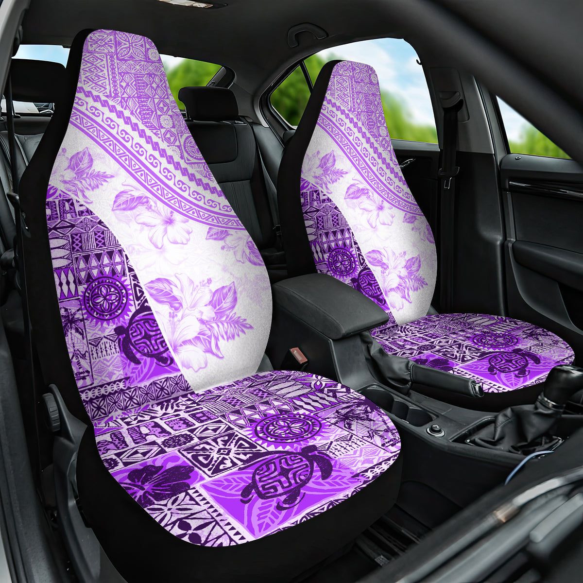 Hawaiian Tapa Car Seat Cover Traditional Vintage Pattern Violet LT05 One Size Violet - Polynesian Pride