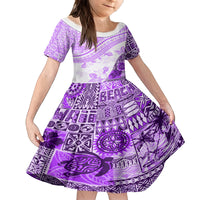 Hawaiian Tapa Family Matching Puletasi Dress and Hawaiian Shirt Traditional Vintage Pattern Violet LT05 Daughter's Dress Violet - Polynesian Pride