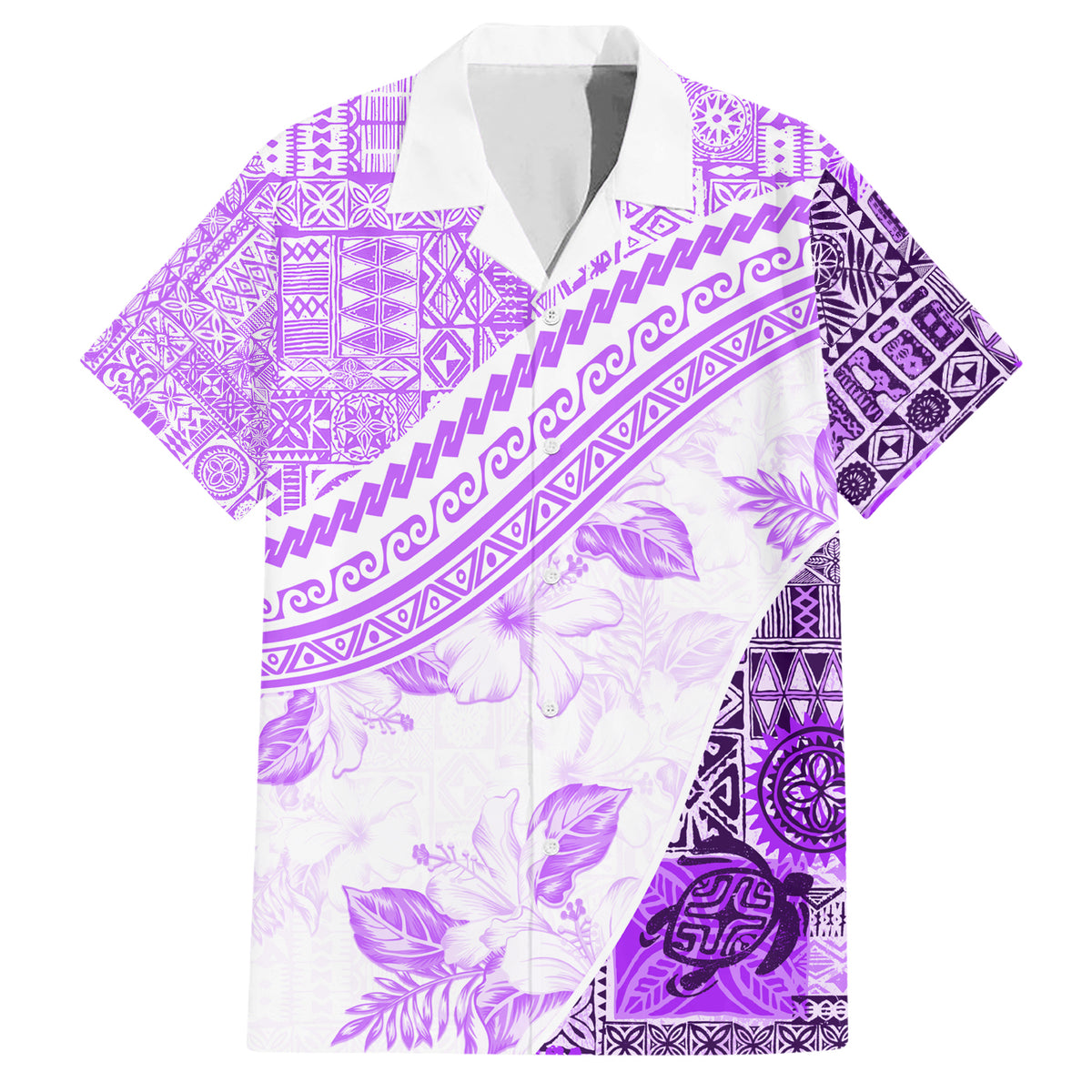 Hawaiian Tapa Family Matching Short Sleeve Bodycon Dress and Hawaiian Shirt Traditional Vintage Pattern Violet LT05 Dad's Shirt - Short Sleeve Violet - Polynesian Pride