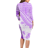Hawaiian Tapa Long Sleeve Bodycon Dress Traditional Vintage Pattern Violet LT05 - Polynesian Pride