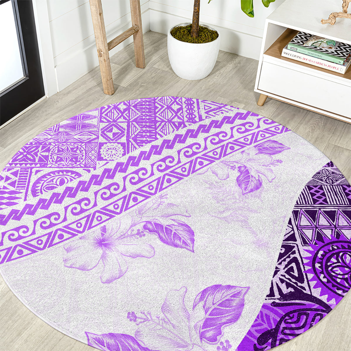 Hawaiian Tapa Round Carpet Traditional Vintage Pattern Violet LT05 Violet - Polynesian Pride