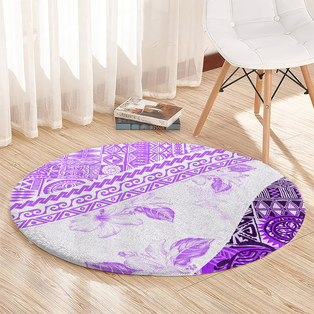 Hawaiian Tapa Round Carpet Traditional Vintage Pattern Violet LT05 - Polynesian Pride