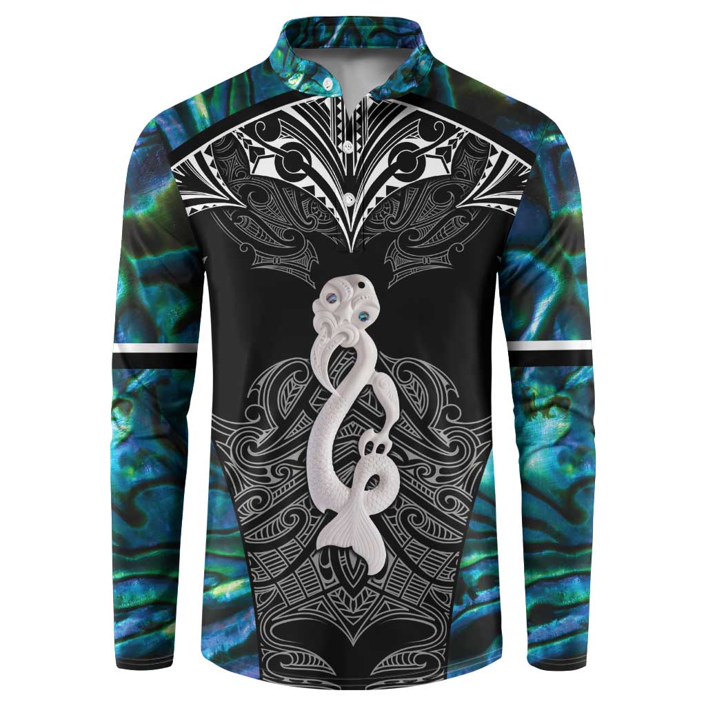 New Zealand Aotearoa Button Sweatshirt Maori Taniwha Paua Shell