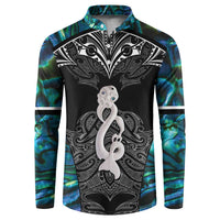 New Zealand Aotearoa Button Sweatshirt Maori Taniwha Paua Shell